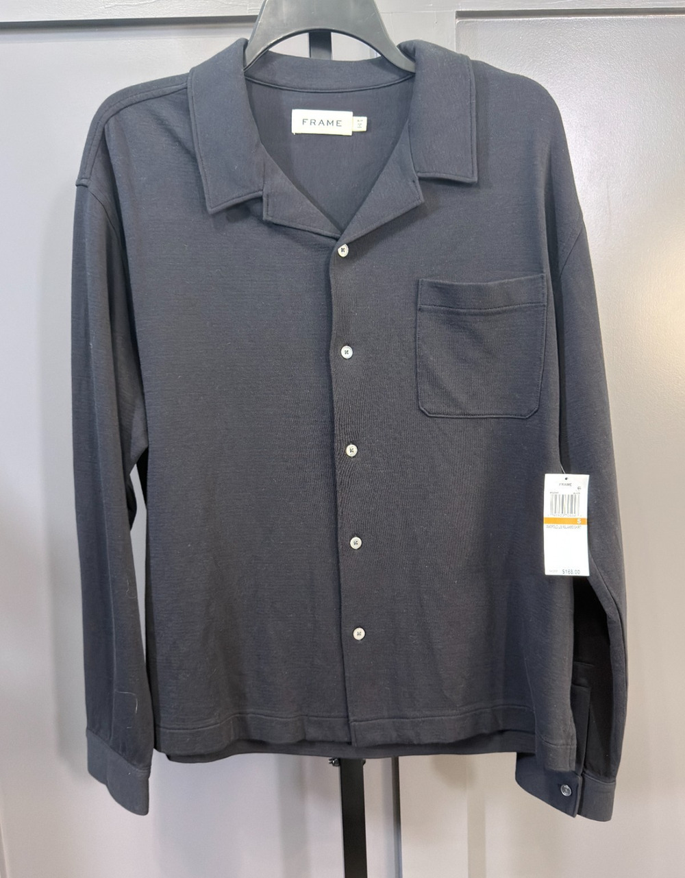 FRAME Duofold Relaxed Shirt Black Long Sleeve Button Down Size S NWT